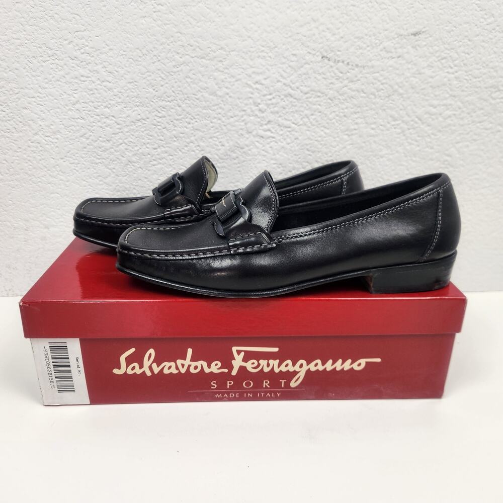 Salvatore Ferragamo Sport Grande Black Loafers Men Size 7.5B Narrow US 8.5
